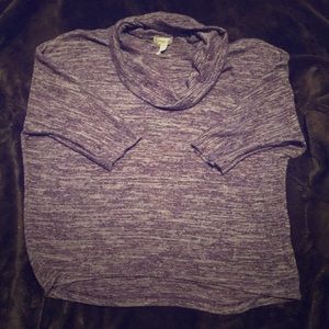 Shimmery purple short sleeved cowl neck sweater